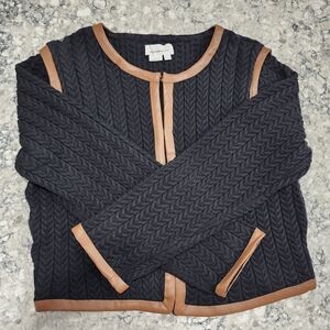 Anthropologie Black Textured Cardigan with Tan Accents